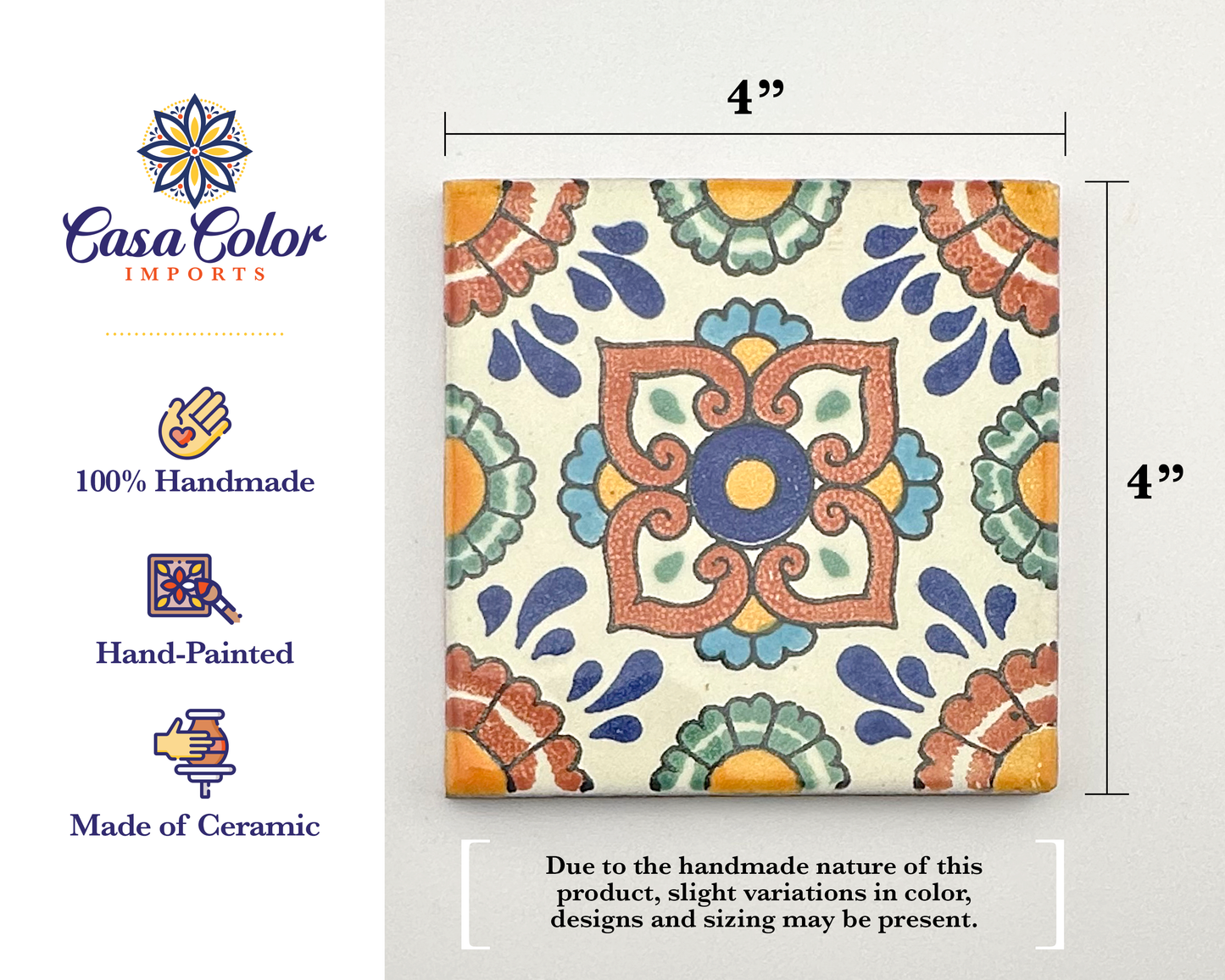 25 Decorative Talavera Tile, Colorful Style 4X4