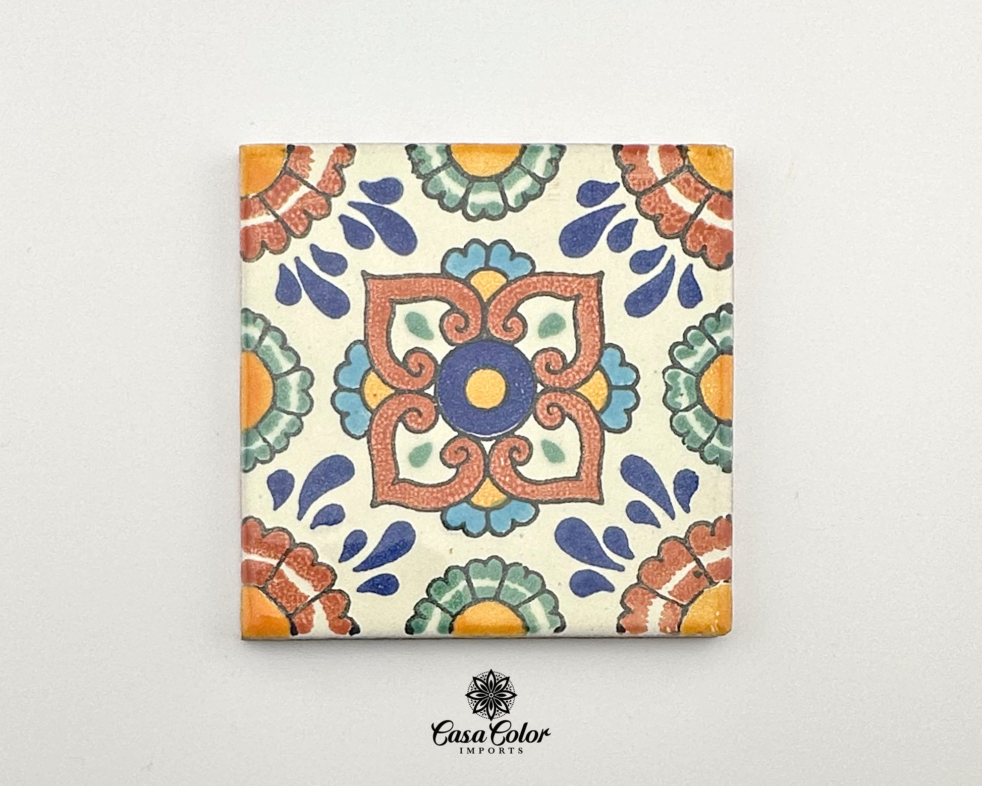 Mexican Talavera tile. Flower style. The tile has colorful flowers. Size is 4X4 inches.