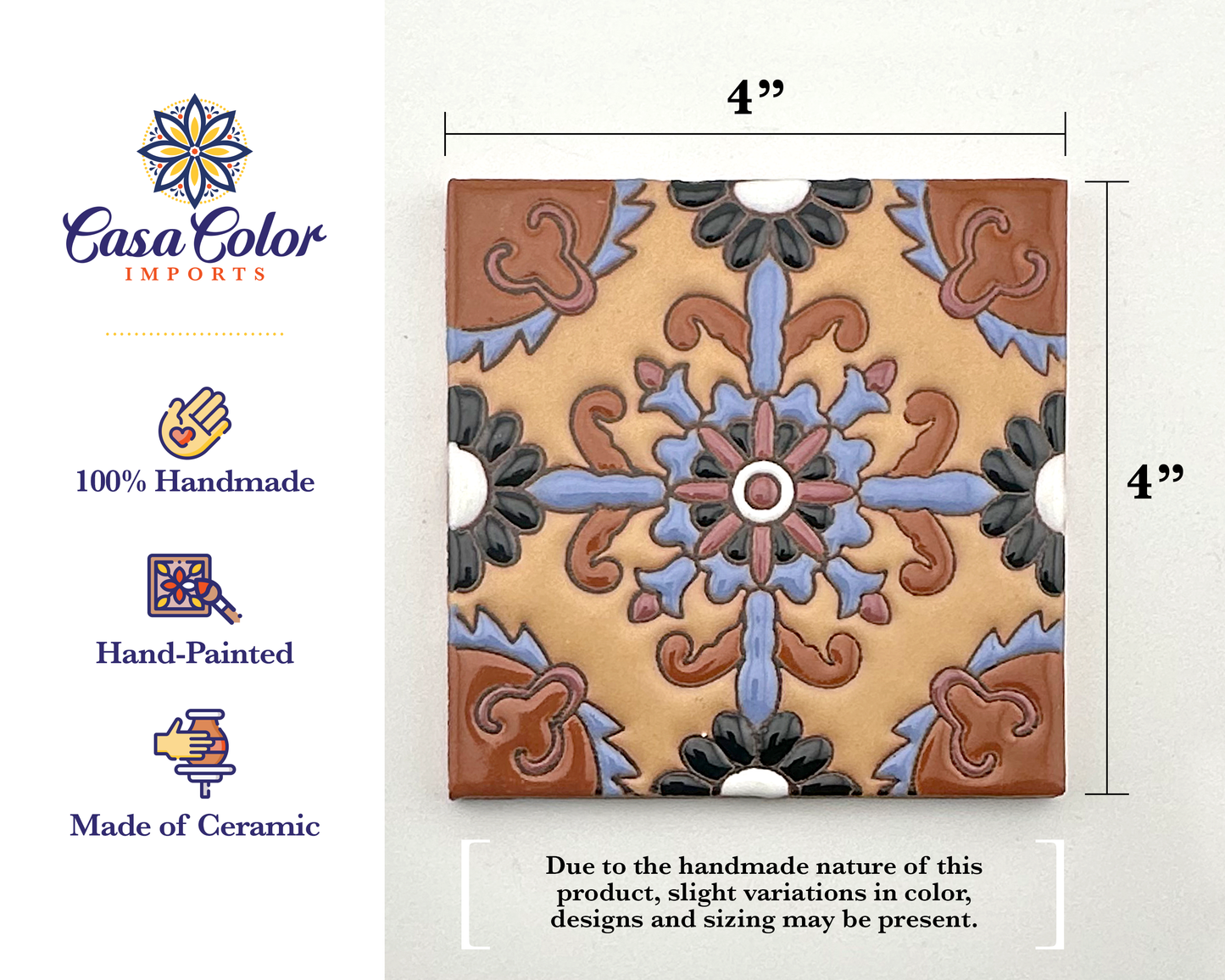 25 Decorative Talavera Tile, Moroccan Style 4X4.