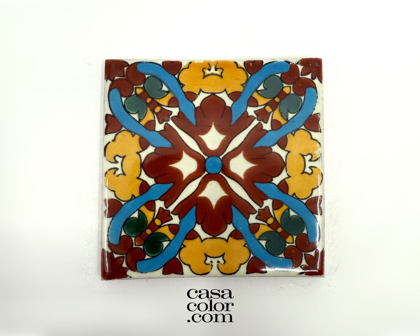 Mexican Talavera Tile 4x4 Auburn Flower Style