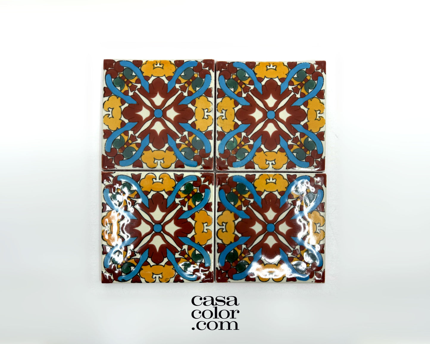 Mexican Talavera Tile 4x4 Auburn Flower Style