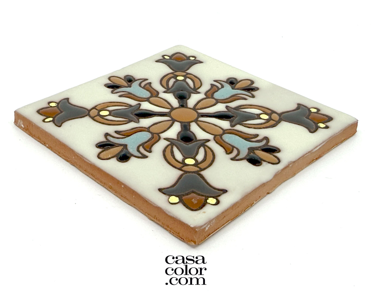 4"x4" Flower/Spade High Relief Tile. Hand-Painted Tile.