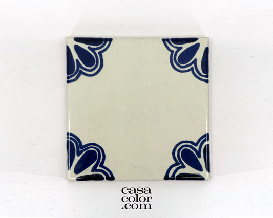 4"x4" Ivory and  Blue Flower Tile. Hand-Painted Glossy Finish Tile