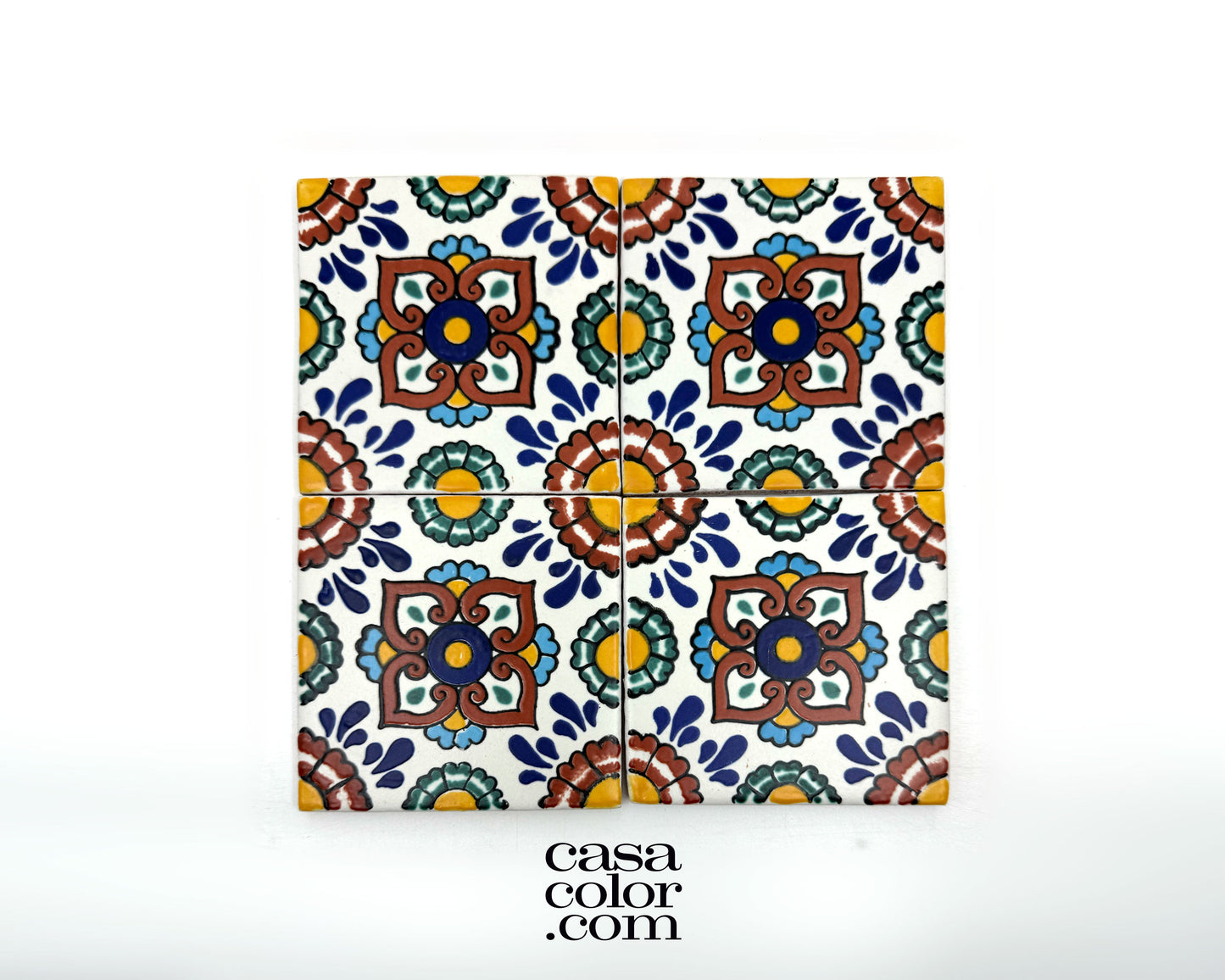 Very White Background Matte Finish 25 Decorative Talavera Tile, Colorful Style 4X4