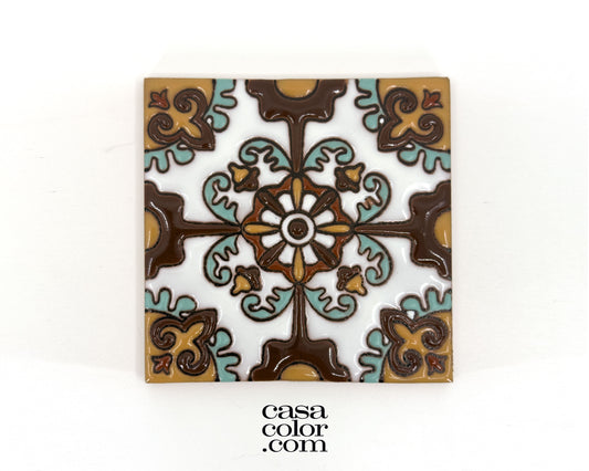 4"x4" Earth Inspired Tile. Glossy Relief Surface Tile. Hand Crafted Tile.