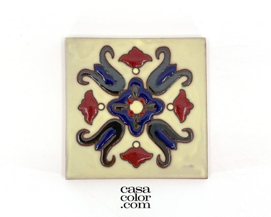 4"x4" Ivory High Relief Flower Tile. Hand-Painted Tile