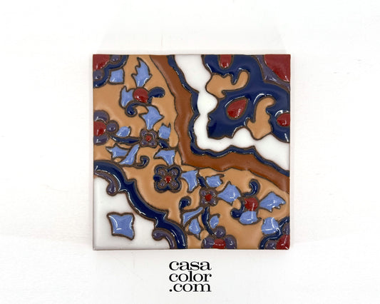 4"x4" Multicolor Flower Tile. Relief Surface Tile.