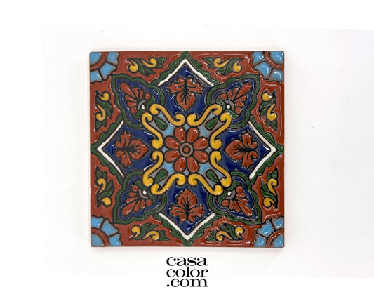 4"x4" Colonial Style Tile.  Relief Matte Surface Tile. Hand-Painted Tile