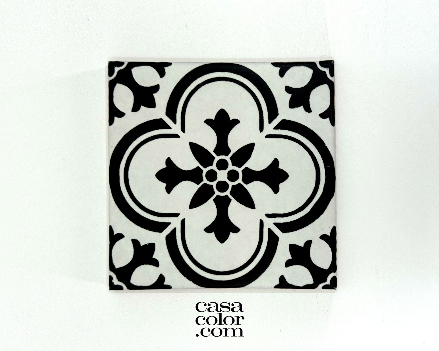 6"x6" Hand Brush Tile. Black and White Tile. Hand Painted Tile