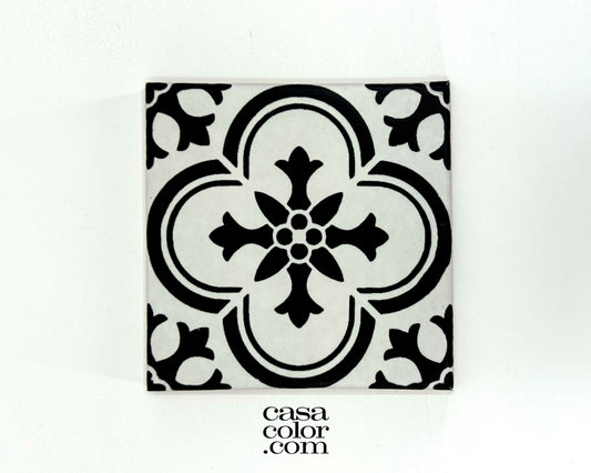 6"x6" Hand Brush Tile. Black and White Tile. Hand Painted Tile
