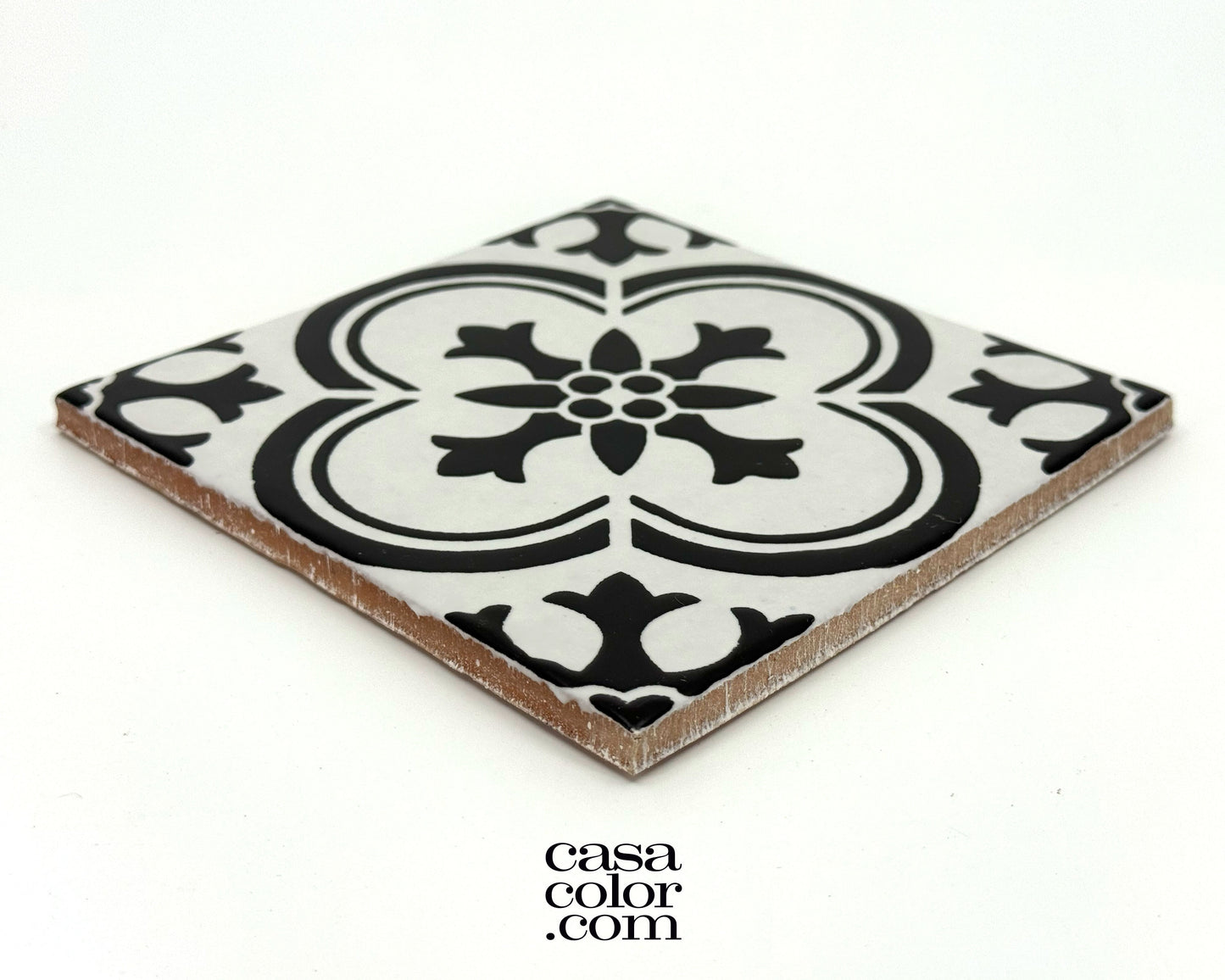 6"x6" Hand Brush Tile. Black and White Tile. Hand Painted Tile