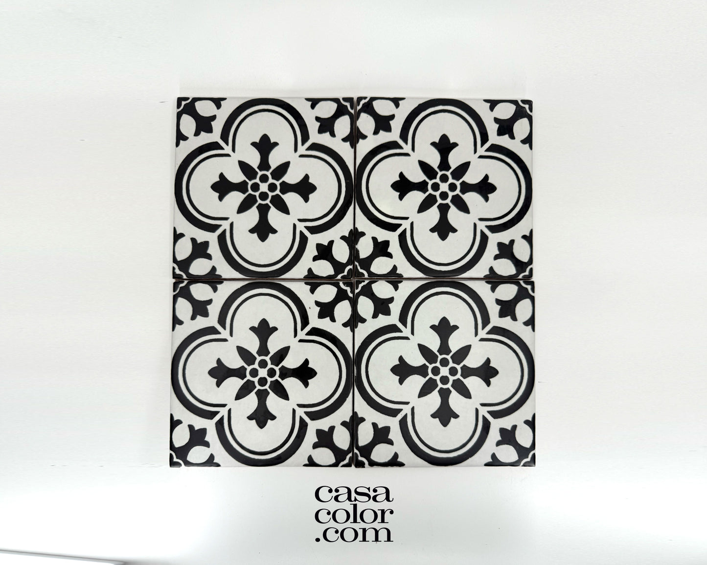 6"x6" Hand Brush Tile. Black and White Tile. Hand Painted Tile