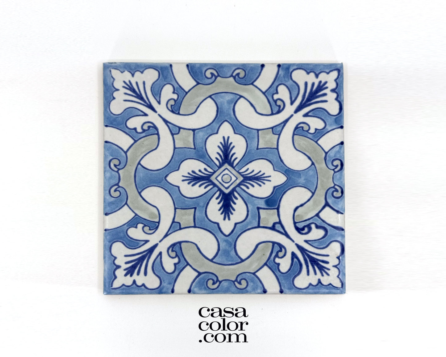 6"x6" Hand Brush Blue Flower Tile. Ceramic Tile. Indoor and Outdoor Tile
