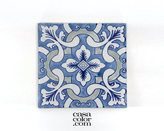 6"x6" Hand Brush Blue Flower Tile. Ceramic Tile. Indoor and Outdoor Tile