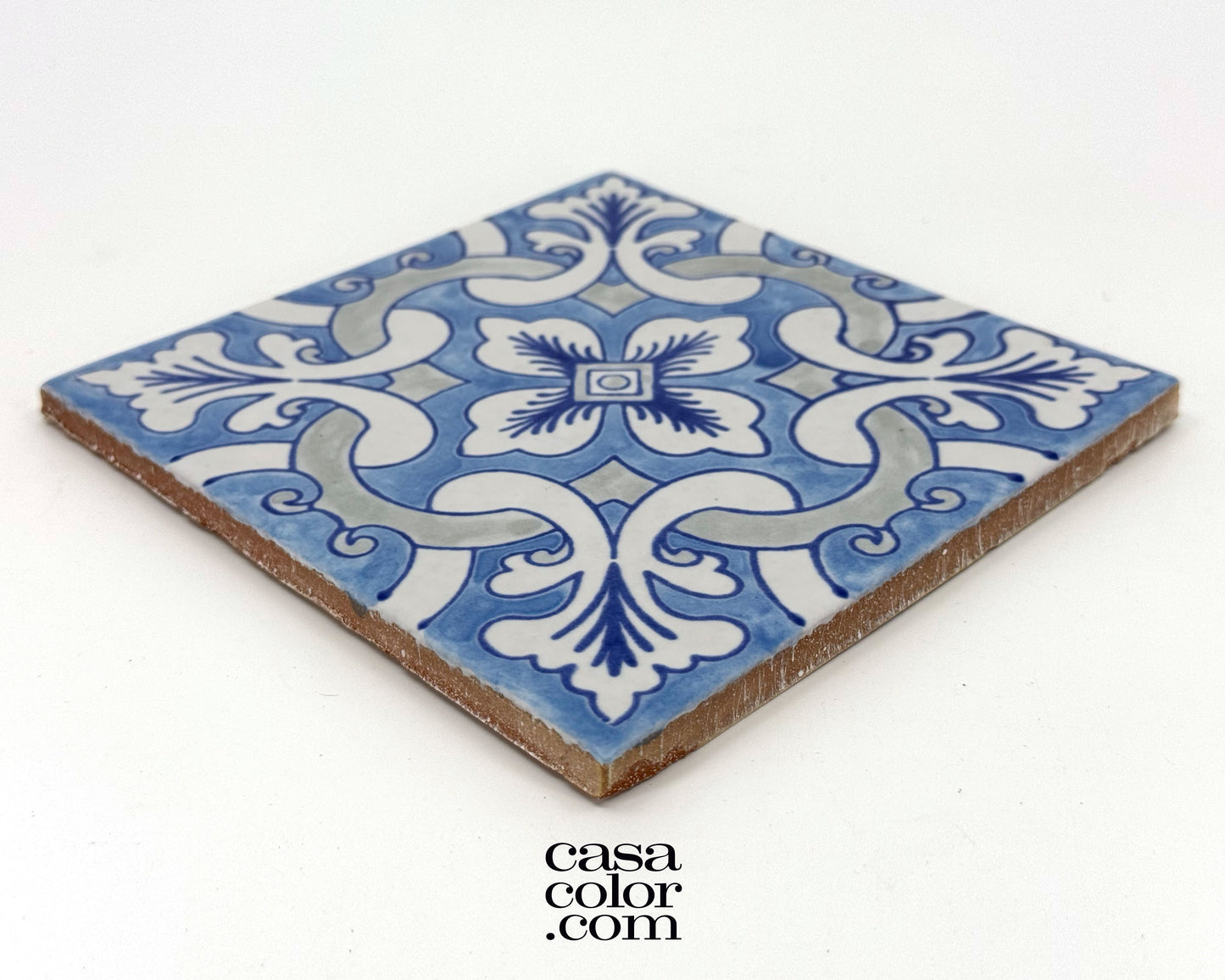 6"x6" Hand Brush Blue Flower Tile. Ceramic Tile. Indoor and Outdoor Tile