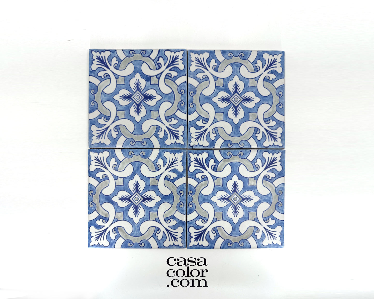 6"x6" Hand Brush Blue Flower Tile. Ceramic Tile. Indoor and Outdoor Tile