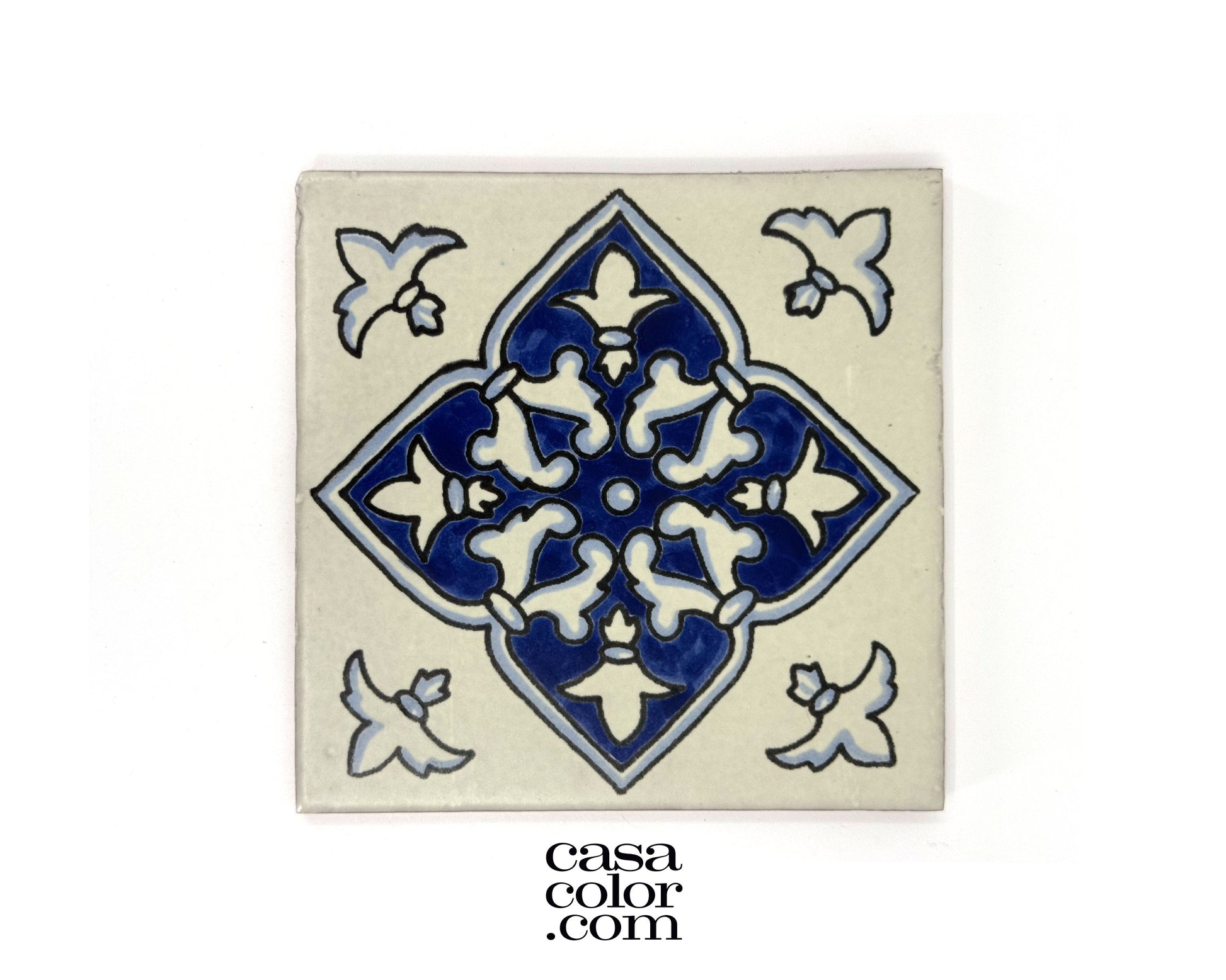 6"x6" Talavera, Mexican Blue Tile, Blue Tile with White background