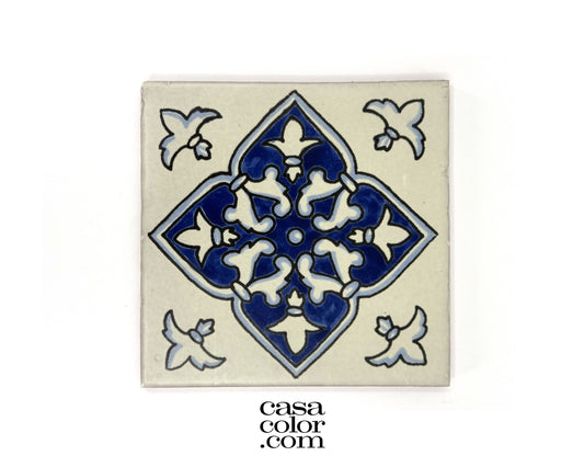 6"x6" Talavera, Mexican Blue Tile, Blue Tile with White background