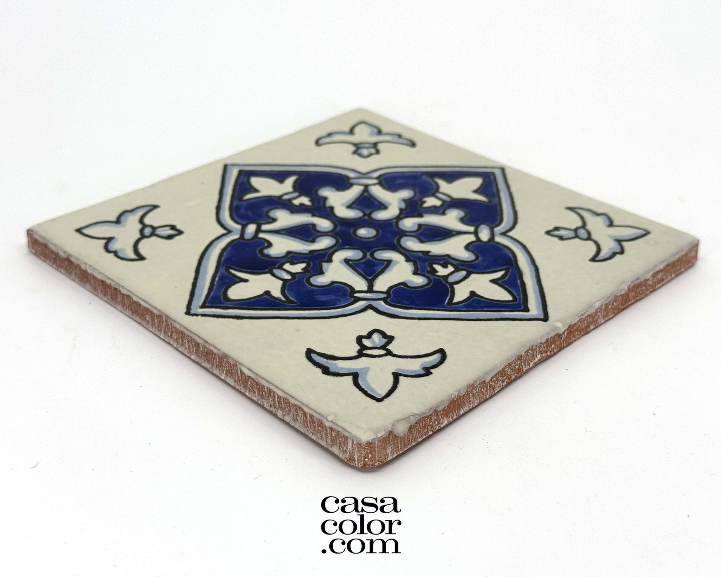 6"x6" Hand Brush Blue and White Tile. Hand Painted Tile. Indoor and Outdoor Tile
