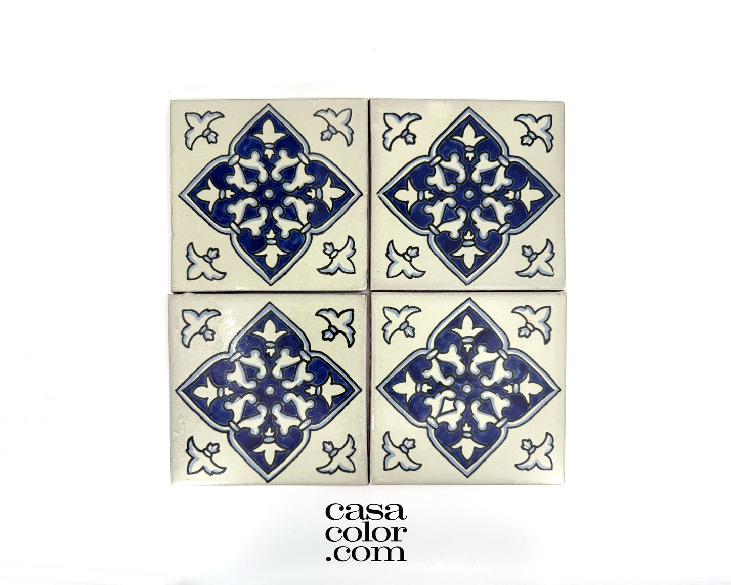6"x6" Hand Brush Blue and White Tile. Hand Painted Tile. Indoor and Outdoor Tile