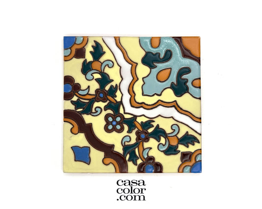 High Glossy Relief Surface Tile. This Tile is 6x6 and the colors are baby Blue, Beige, Brown and White.