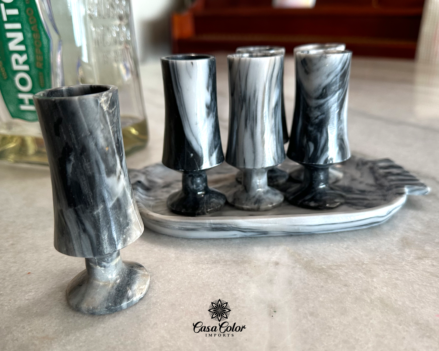 Elegant Black and White Onyx perfect for Espresso, Tequila and Mezcal shots. Set of six! A Must have!!