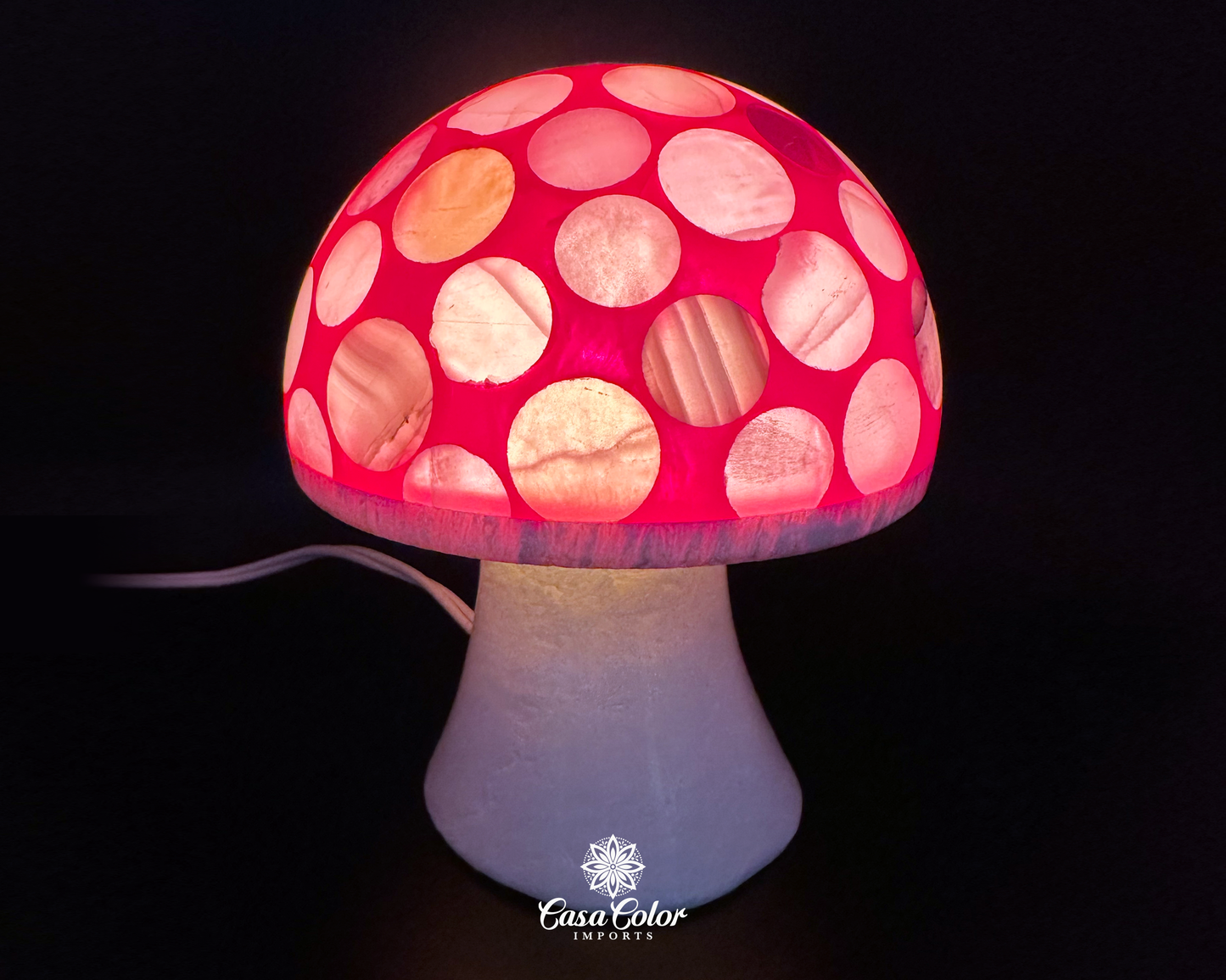 Beautiful Handmade Red Onyx Mushroom Lamp - Size: Large, 6" Height