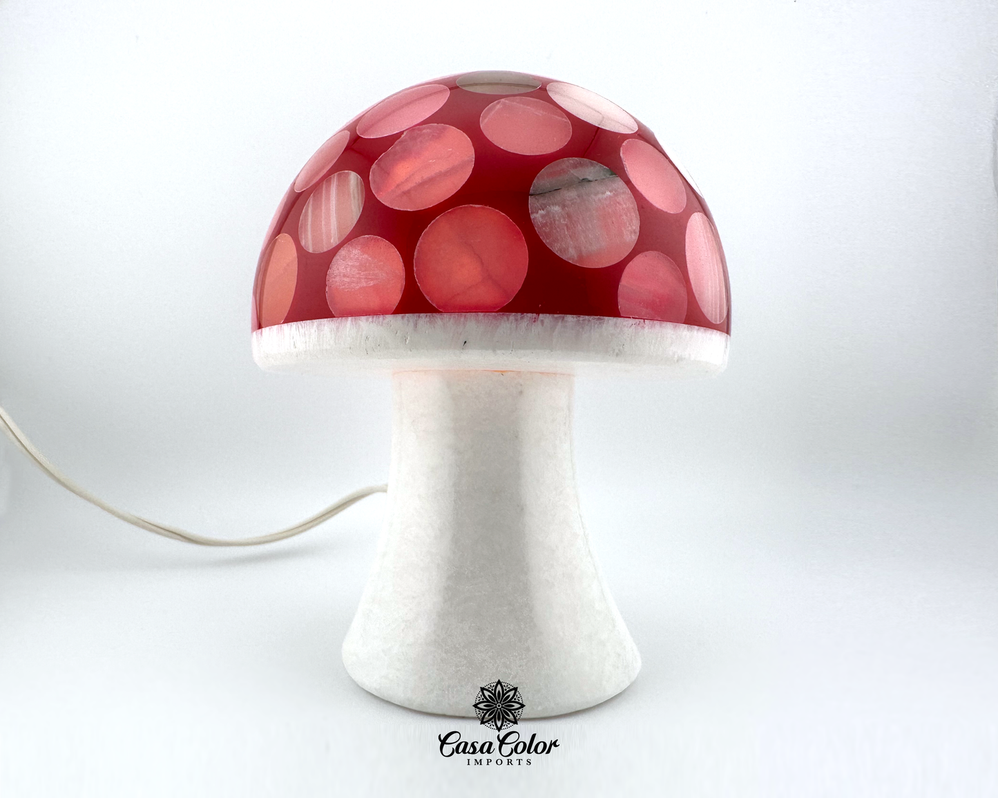 Beautiful Handmade Red Onyx Mushroom Lamp - Size: Large, 6" Height